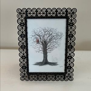 Elegant Black Scrollwork Picture Frame with artist print of Cardinals signed
